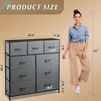 Tall Dresser for Bedroom, 9 Drawer Chest of Drawers, Dark Grey, view 4