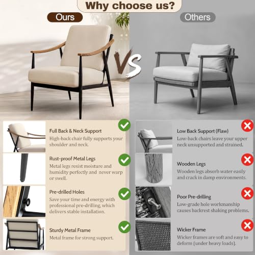 Modern Accent Chairs Set of 2 for Living Room Bedroom Mid Century Arm Chairs Upholstered Office Accent Chairs Comfy Waiting Room Chairs with Metal Frame, Beige