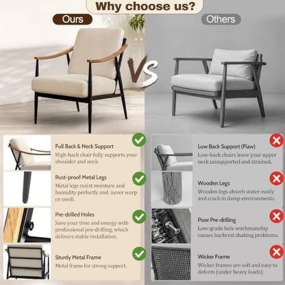 Modern Accent Chairs Set of 2 for Living Room Bedroom Mid Century Arm Chairs Upholstered Office Accent Chairs Comfy Waiting Room Chairs with Metal Frame, Beige