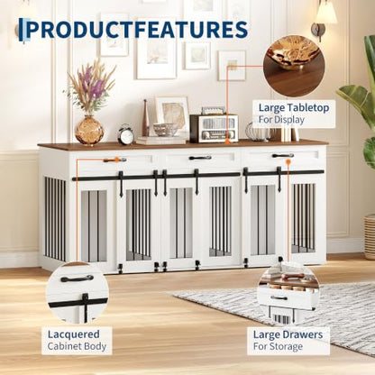 71'' Large Dog Crate for 2 Dogs,Dog Crate with 3 Drawer, view 4