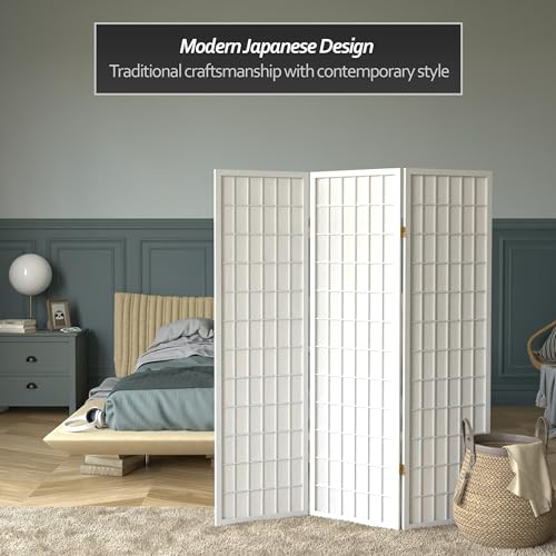 5 ft. Tall Window Pane Shoji Screen - White - 3 Panels