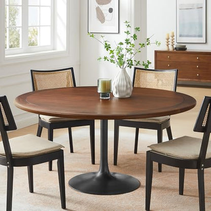 Lippa Pedestal 60Inch Round Dining Table Solid Wood Black Walnut Finish Modern Kitchen Room Entertaining Home Furniture Quality Stylish Elegant Durable Refined