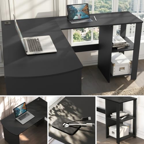 51 x 51 L-Shaped Home Office Wood Corner Desk with Storage, Black, view 5