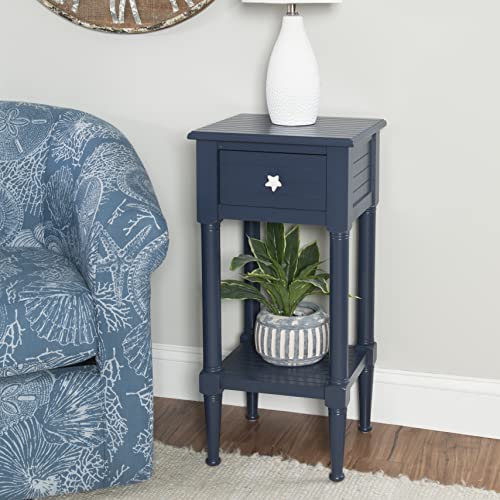 Raleigh Navy Small Accent Table with Storage and Whimsical Starfish Drawer Pulls, 29.5" Tall