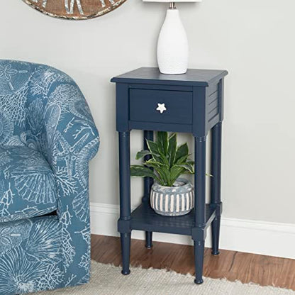 Raleigh Navy Small Accent Table with Storage and Whimsical Starfish Drawer Pulls, 29.5" Tall