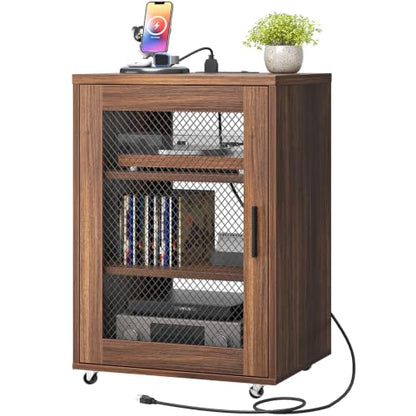 Media Cabinet with Charging Station, Stereo Cabinet with Wheels, view 2