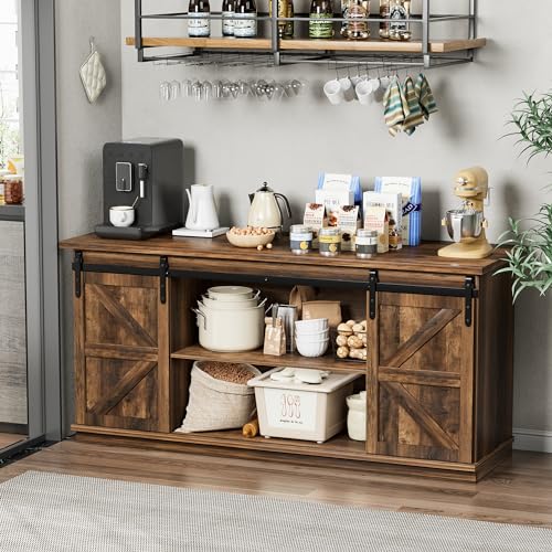 Farmhouse Sideboard Buffet Cabinet, Coffee Bar Storage with Sliding Barn Doors, view 4