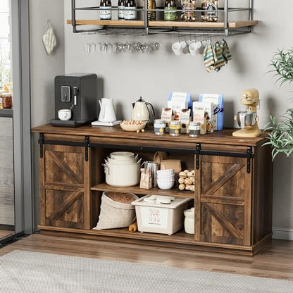 Farmhouse Sideboard Buffet Cabinet, Coffee Bar Storage with Sliding Barn Doors, view 4