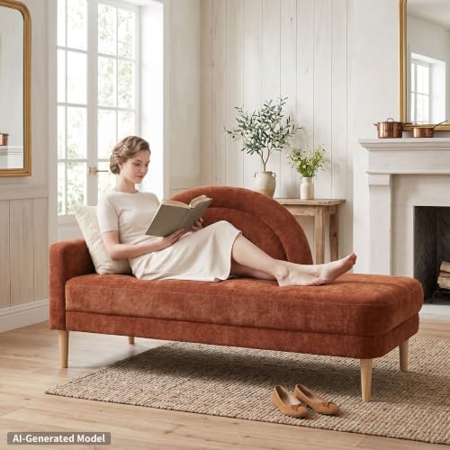 62.2" Linen Chaise Lounge Chair Indoor with Right Armres, Ocher Orange, view 4