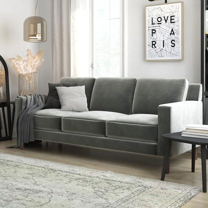 Brynn 3 Seater Upholstered Sofa, Living Room Furniture, Gray Velvet