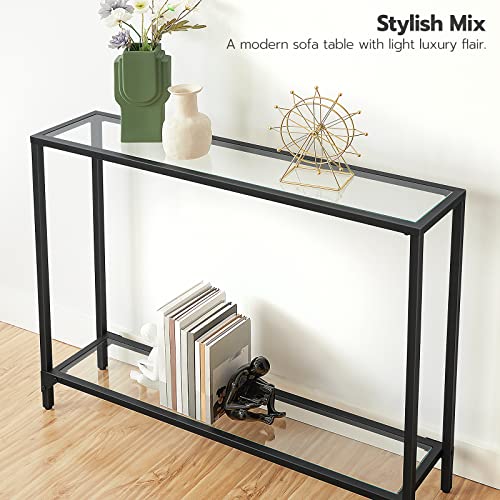 39.4" Narrow Console Table, Tempered Glass Sofa Table, Behind Couch Table Modern Entryway Table, Metal Frame, for Living Room, Hallway BK04XG01