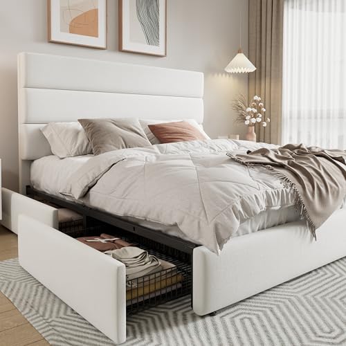 Modern Queen Size Platform Bed Frame with 4 Storage Drawers, view 2