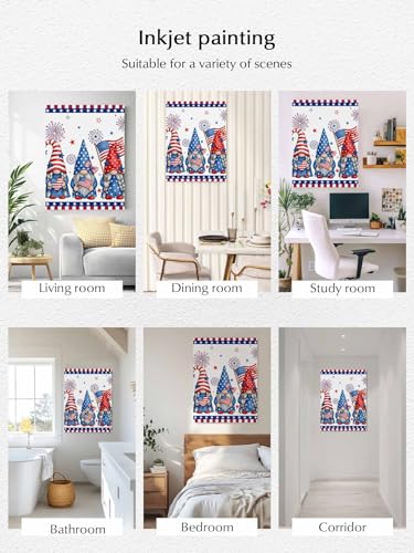 NuYeBiofx Independence Day Patriotic Dwarf Canvas Wall Art Prints,30"x20" Framed Picture Artwork Flag Stars and Stripes Printed Canvas Oil Painting for Living Room Bedroom Office,Ready to Hang