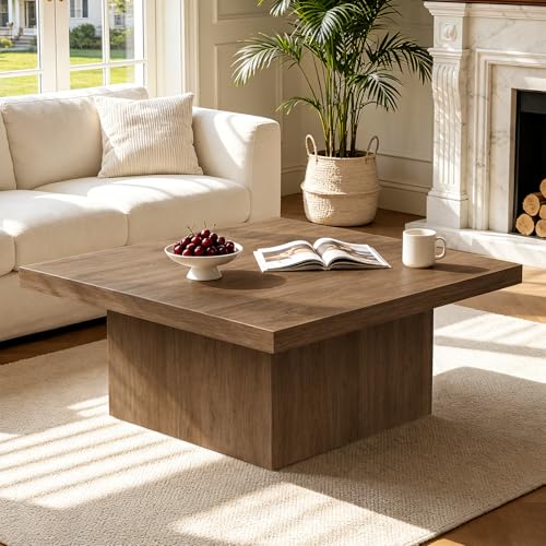 Square Coffee Table,Wooden Living Room Table,Center Table with a Large Tabletop,35.4" x 35.4",for Small Spaces, Apartments, Living Rooms, Vintage Brown