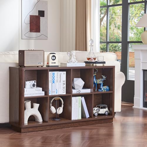 8 Cube Bookcase, 52" Long Horizontal Book Shelf w/Curved Edge, view 7