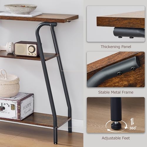 Console Table for Entryway, 3 Tier Narrow Entryway Table Open Shelves, Industrial Farmhouse Sofa Table for Hallway, Kitchen, Living Room and Bedroom, Furniture Decorative,Rustic Brown