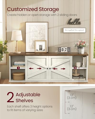 VASAGLE Farmhouse TV Stand for 80'' TV, Media Console, Sliding Barn Doors, view 5