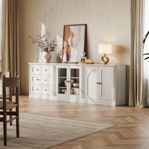 White modular TV stand with drawers and adjustable shelves, view 5