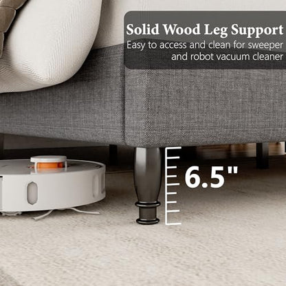 Queen Size Upholstered Platform Bed Frame, Light Grey, view 7