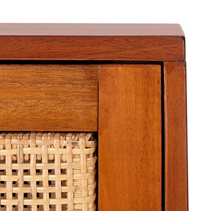 SAFAVIEH Home Collection Erica Rattan 2-Drawer Nightstand, Natural/Black