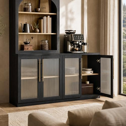 Set of 2 Accent Sideboard Cabinets, 62" Modular Credenza, Black, view 6