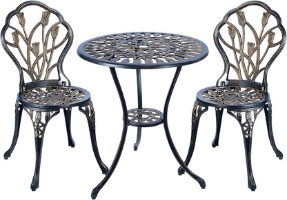 C/G 3 Piece Bistro Set,Outdoor Patio Set,Anti-Rust Cast Aluminum Bistro Table Set for Park Yard Front Porch Furniture(Antique Copper)
