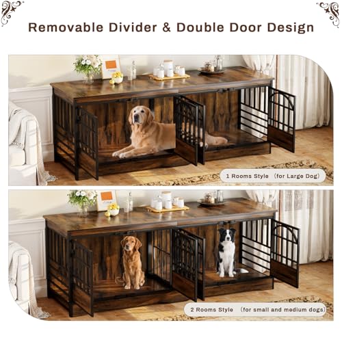 86" Double Dog Crate with Divider, Brown, view 5