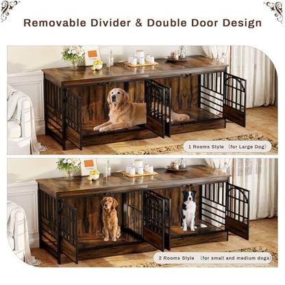 86" Double Dog Crate with Divider, Brown, view 5