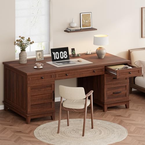 60" Wooden Home Office Desk with File Drawers, view 2