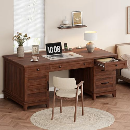 60" Wooden Home Office Desk with File Drawers, view 2