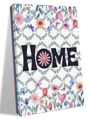 NuYeBiofx Home Words Farmhouse Wildflowers Canvas Wall Art Prints,40"x28" Framed Picture Artwork Pink Border Printed Canvas Oil Painting for Living Room Bedroom Office,Ready to Hang