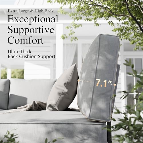 6 Pieces Patio Furniture Set with Cushion, Metal Outdoor Sectional Sofa, Patio Conversation Sets with Wood Side Table, Modular Outdoor Seating Furniture for Backyard Deck Front Porch