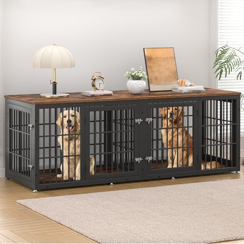 78" Heavy Duty Double Dog Crate Furniture for Large/Medium Dogs, view 2
