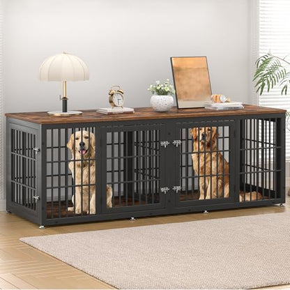 78" Heavy Duty Double Dog Crate Furniture for Large/Medium Dogs, view 2