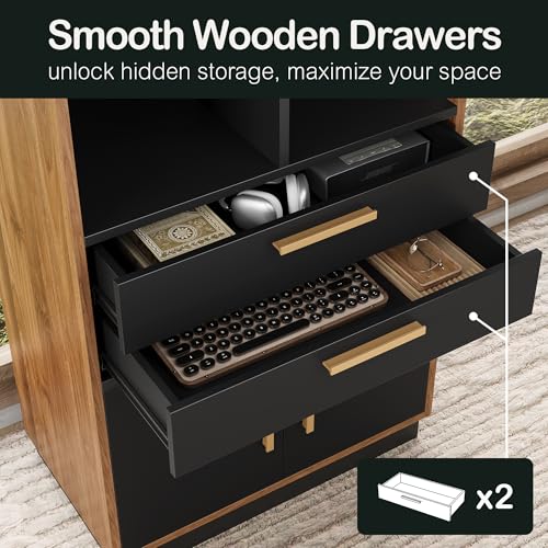 73.3" Bookcase with 2 Drawers and Doors, 8 Storage Cubes, view 5