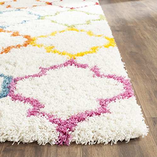 SAFAVIEH Kids Shag Collection Area Rug - 5'3" x 7'6", Ivory & Multi, Rainbow Trellis Design, Non-Shedding & Easy Care, 2-inch Thick Ideal for High Traffic Areas in Living Room, Bedroom (SGK569A)