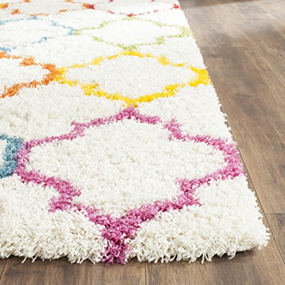 SAFAVIEH Kids Shag Collection Area Rug - 5'3" x 7'6", Ivory & Multi, Rainbow Trellis Design, Non-Shedding & Easy Care, 2-inch Thick Ideal for High Traffic Areas in Living Room, Bedroom (SGK569A)