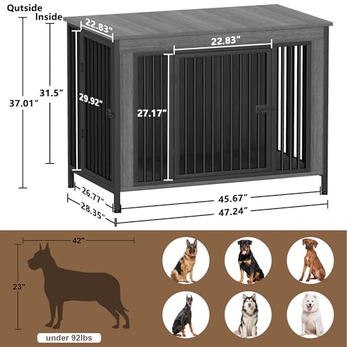 47.24" Dog Crate Furniture for 1 or 2 Dogs, 65-92 Pounds, Dark Grey, view 6