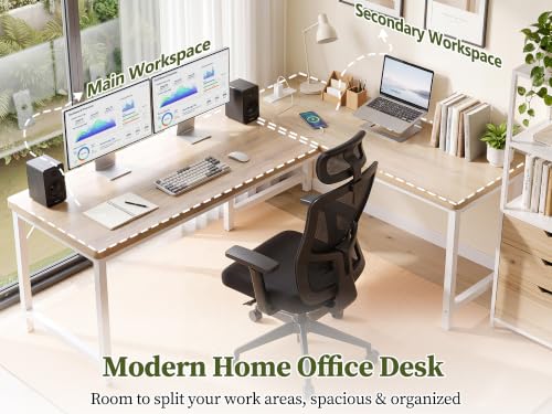 63 Inch L Shaped Computer Desk with Power Outlets, 1" Thick Desktop, view 5
