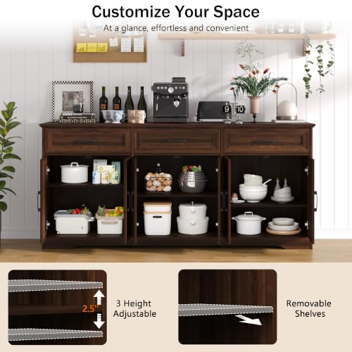 70" Buffet Cabinet with Storage, Large Modern Farmhouse Sideboard, view 6