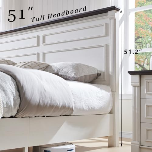 Antique White Farmhouse Bed Frame with Tall Headboard, view 5