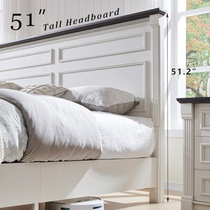 Antique White Farmhouse Bed Frame with Tall Headboard, view 5