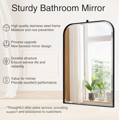 Beveled Bathroom Mirror, 22"x35" Vanity Mirror with Stainless Steel Frame, Modern Rectangle Wall Mirrors for Entryway Hallway Bedroom Fireplace Living Room