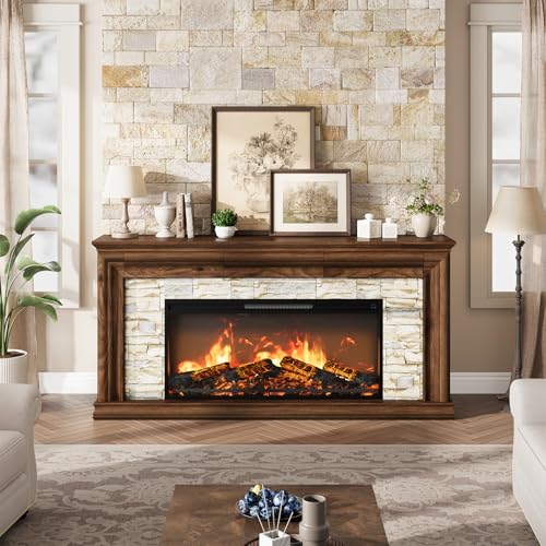 70" Fireplace TV Stand Up to 80" TVs, 42" Modern Electric Fireplace with Mantel, view 5