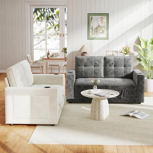 Convertible Sofa Bed, Folding Sofa Bed 2 in1 Pull Out Loveseat Sleeper Sofa, Floor Sofa Bed for Small Spaces Folding Couch Bed with Pillows for Living Room Bedroom - Grey