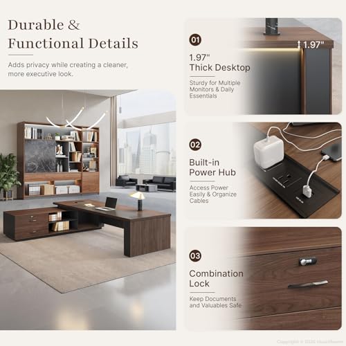71" Reversible L-Shaped Executive Desk for Manager's Office, view 5
