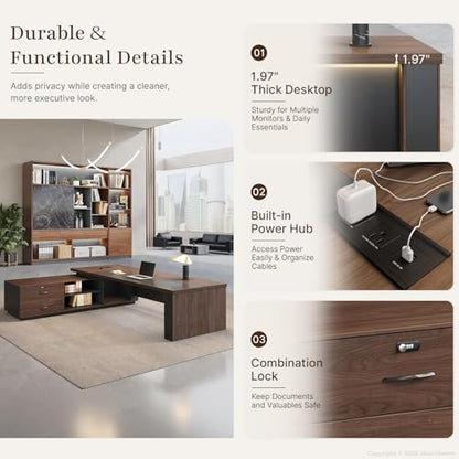 71" Reversible L-Shaped Executive Desk for Manager's Office, view 5