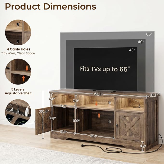 TV Stand for 65 Inch TV, Entertainment Center, Gray Oak, view 3