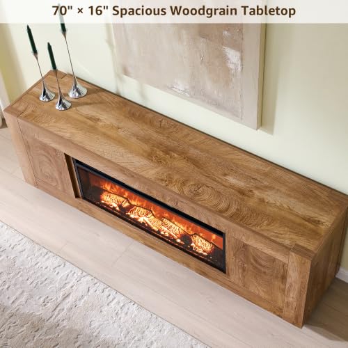 70" Fireplace TV Stand for 80" TV, 36" Electric Fireplace, Light Oak, view 5