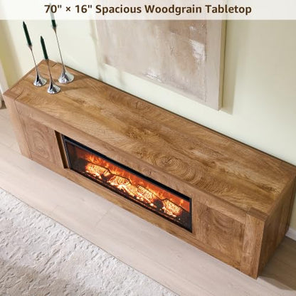70" Fireplace TV Stand for 80" TV, 36" Electric Fireplace, Light Oak, view 5